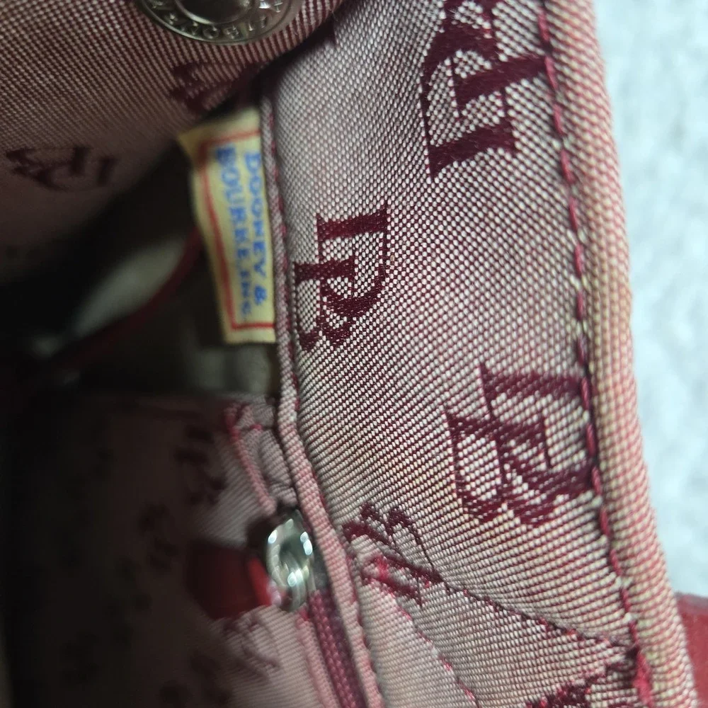 Dooney & Bourke Red Canvas Leather Trim Signature Tote Handbag Purse